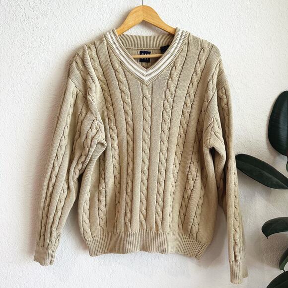 GAP Sweaters - VTG Gap Cable Knit Sweater Large Modern Preppy Old‎ Money Y2K Heavy Fisherman